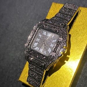 Black Diamond-Studded Watch